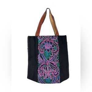 Mexican Handmade Embroidered Floral Geometric Tote Bag